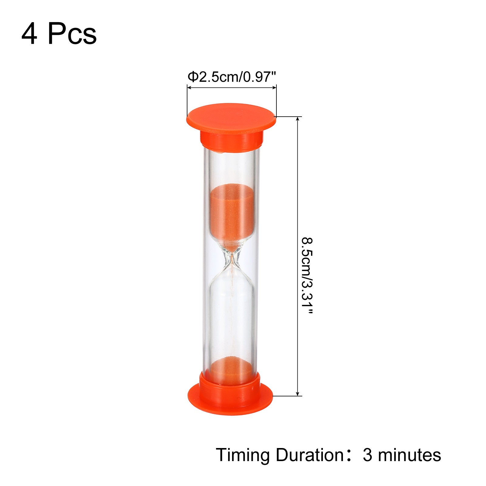 3 Minute Sand Timer, 4Pcs Small Sandy Clock, Count Down Sand Glass Orange