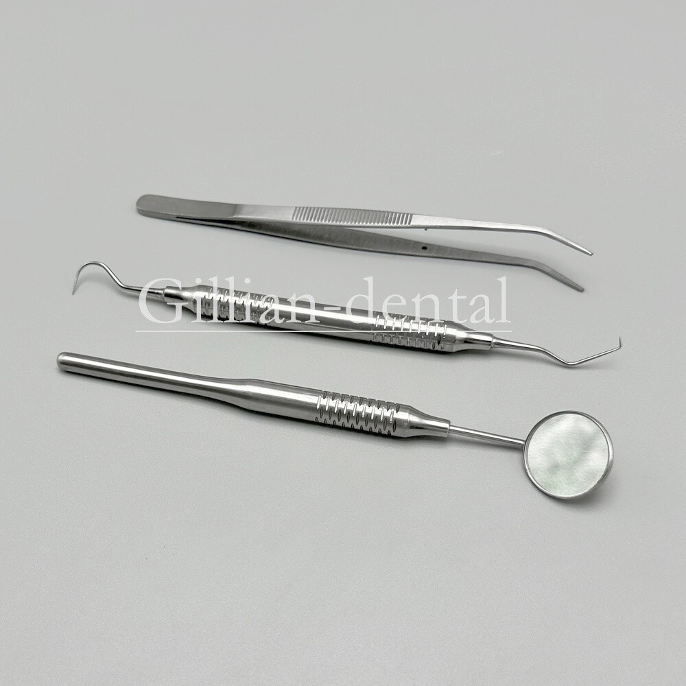 3pcs Dental Basic Instruments Set Tweezer Explorer Mirror Plier Stainless Steel