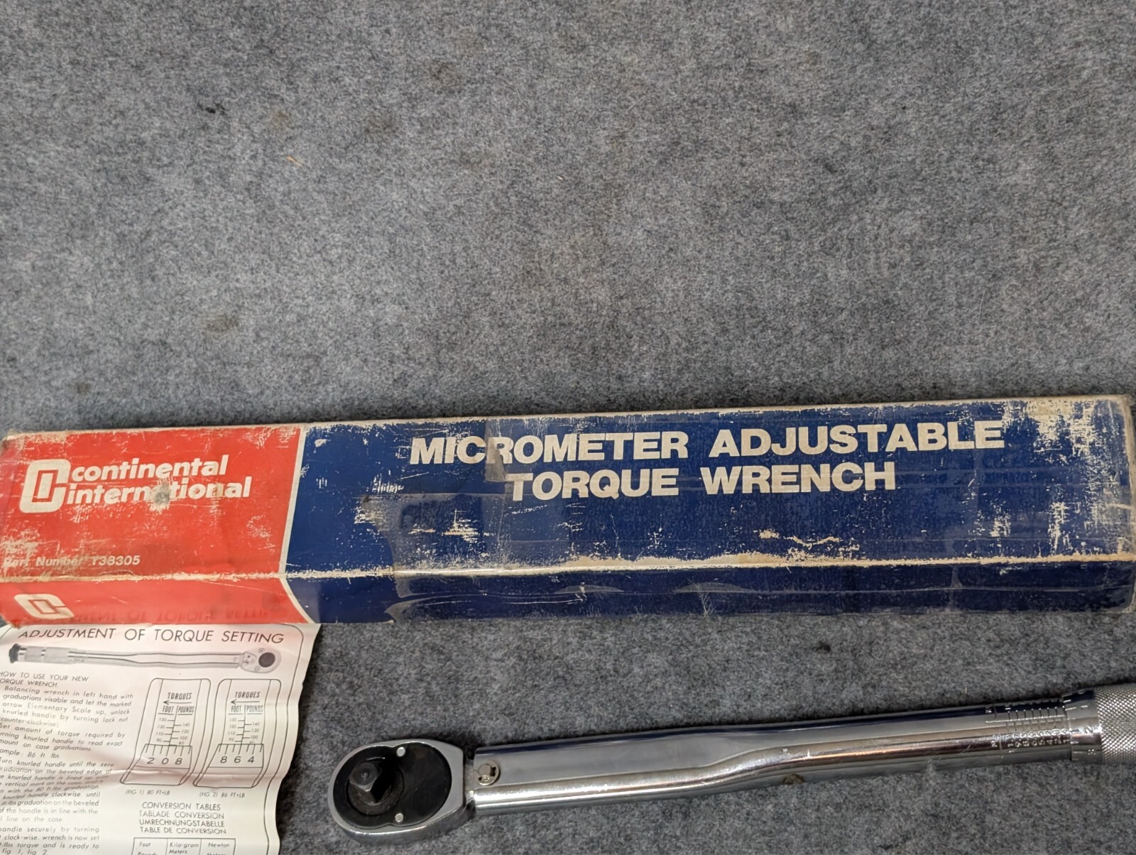 Continental 3/8" Drive Ratcheting Head Micrometer Torque Wrench 10-80 ft-lbs