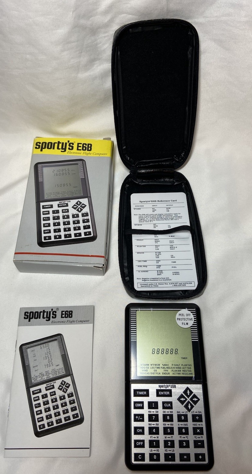 Vintage Sporty's E6B Electronic Flight Computer NIB Case, Card, Manual