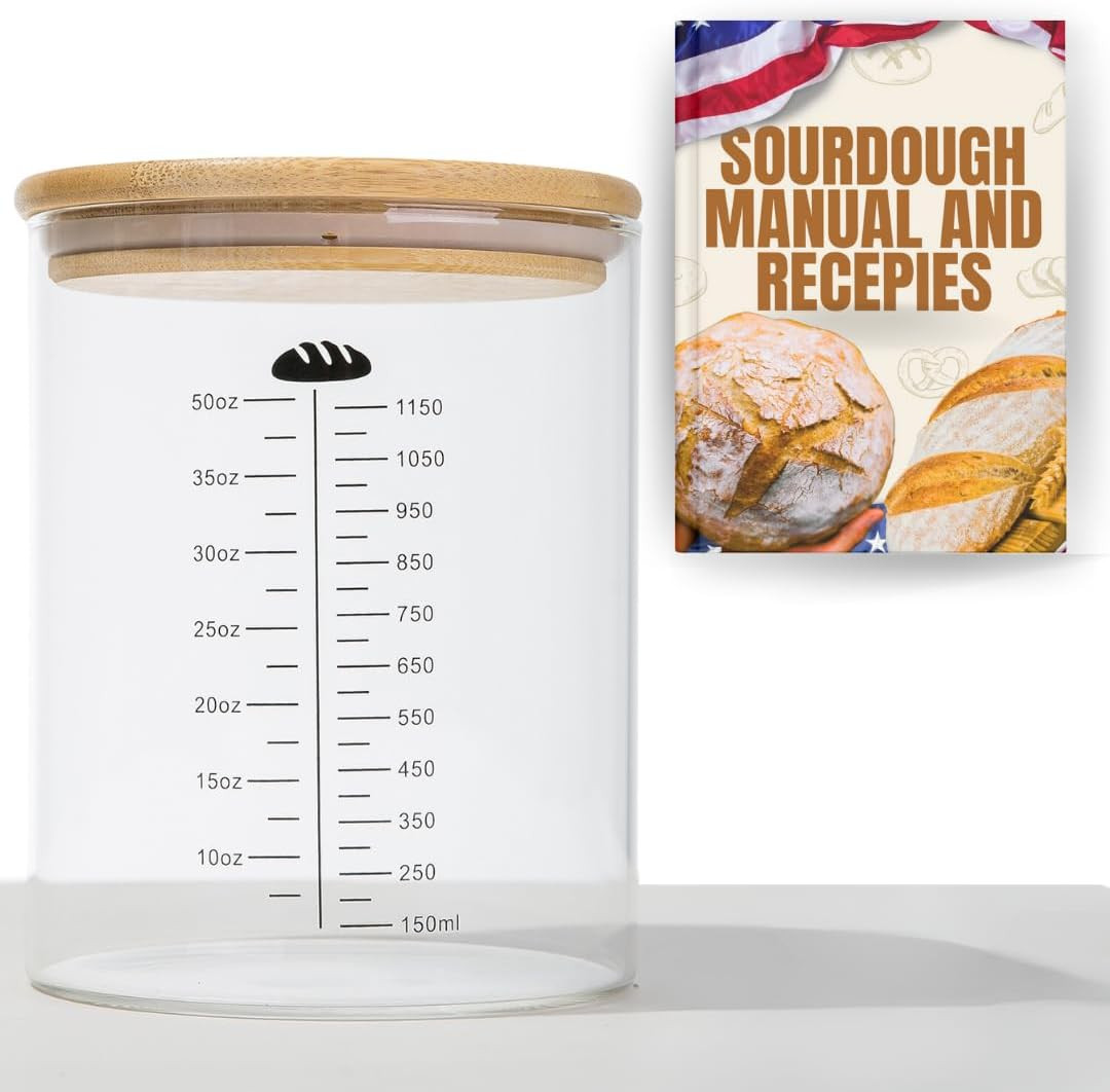 50Oz Sourdough Starter Jar Glass with Recipes, Sourdough Starter Kit, Large Capa