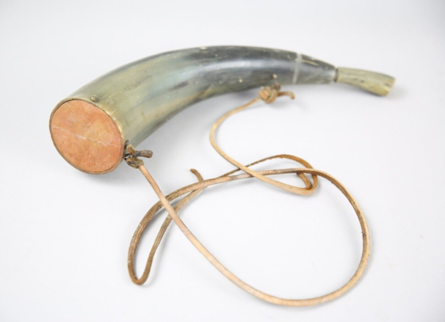 Antique Large Cow Animal Horn Gunpowder Storage Musket Civil Ornament Wall Decor