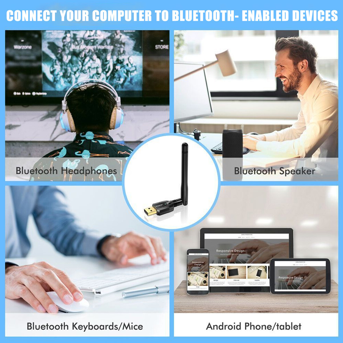 USB Bluetooth 5.1 Adapter 100M Long Range Bluetooth Dongle EDR For PC & Desktop