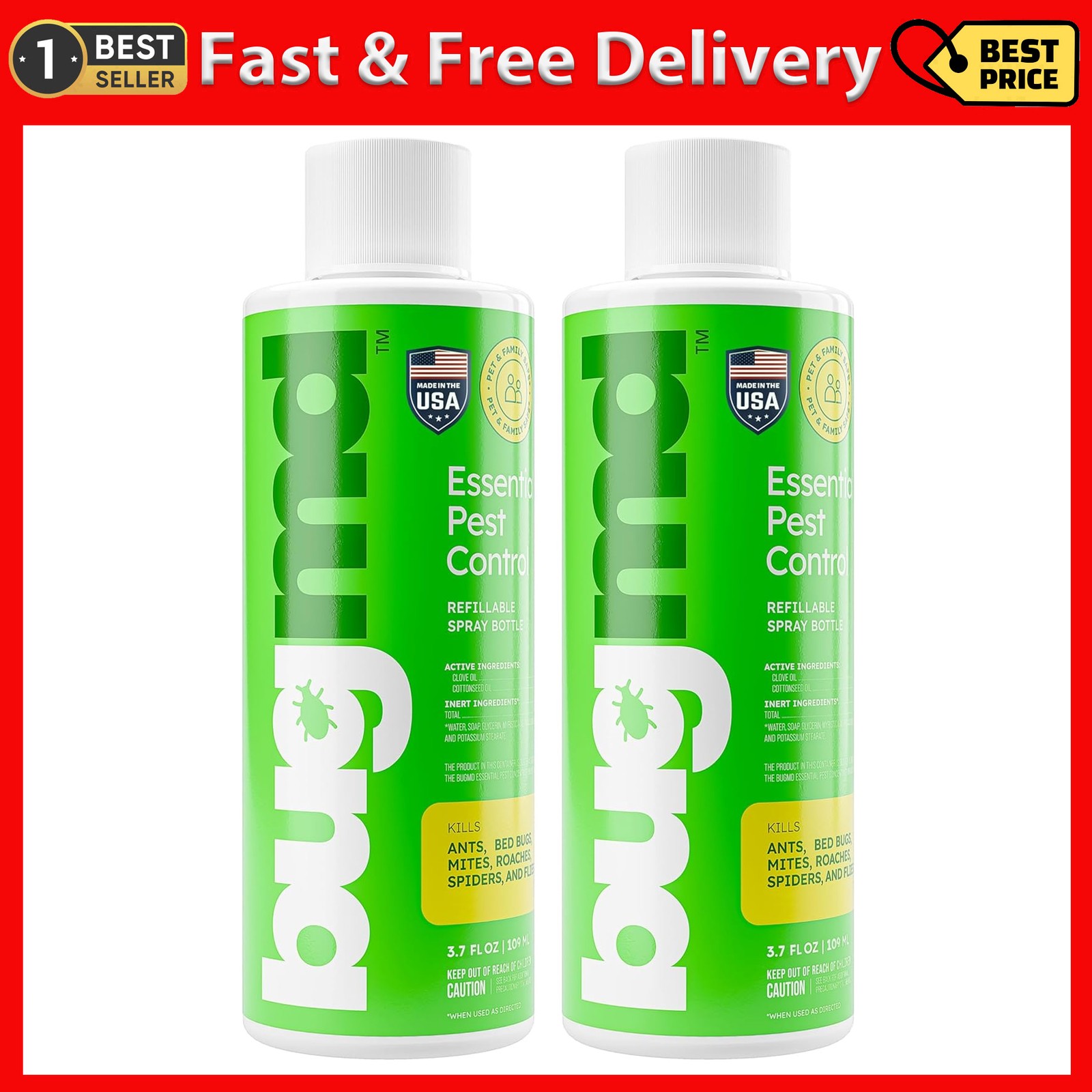 Pack of Two - BUG MD Essential Oils Concentrate 3.7 Oz Safely Kills Bugs x2