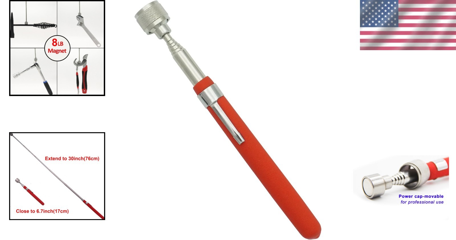 30-Inch Extendable Magnetic Pickup Tool - 8LB Pull Capacity for Tight Spaces