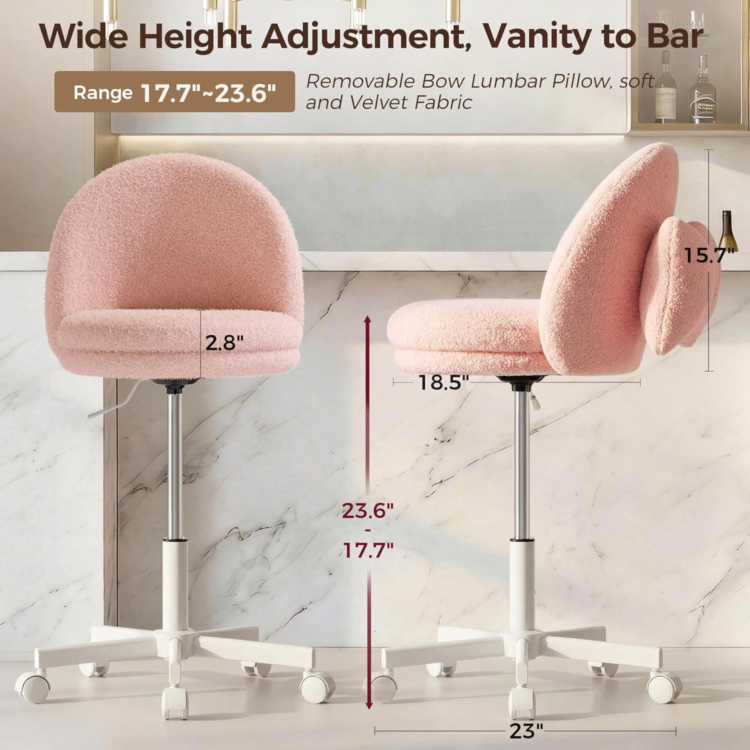 Vanity Chair W/ Back Adjustable Tall Office Chair High Swivel Bar Stools Fluffy