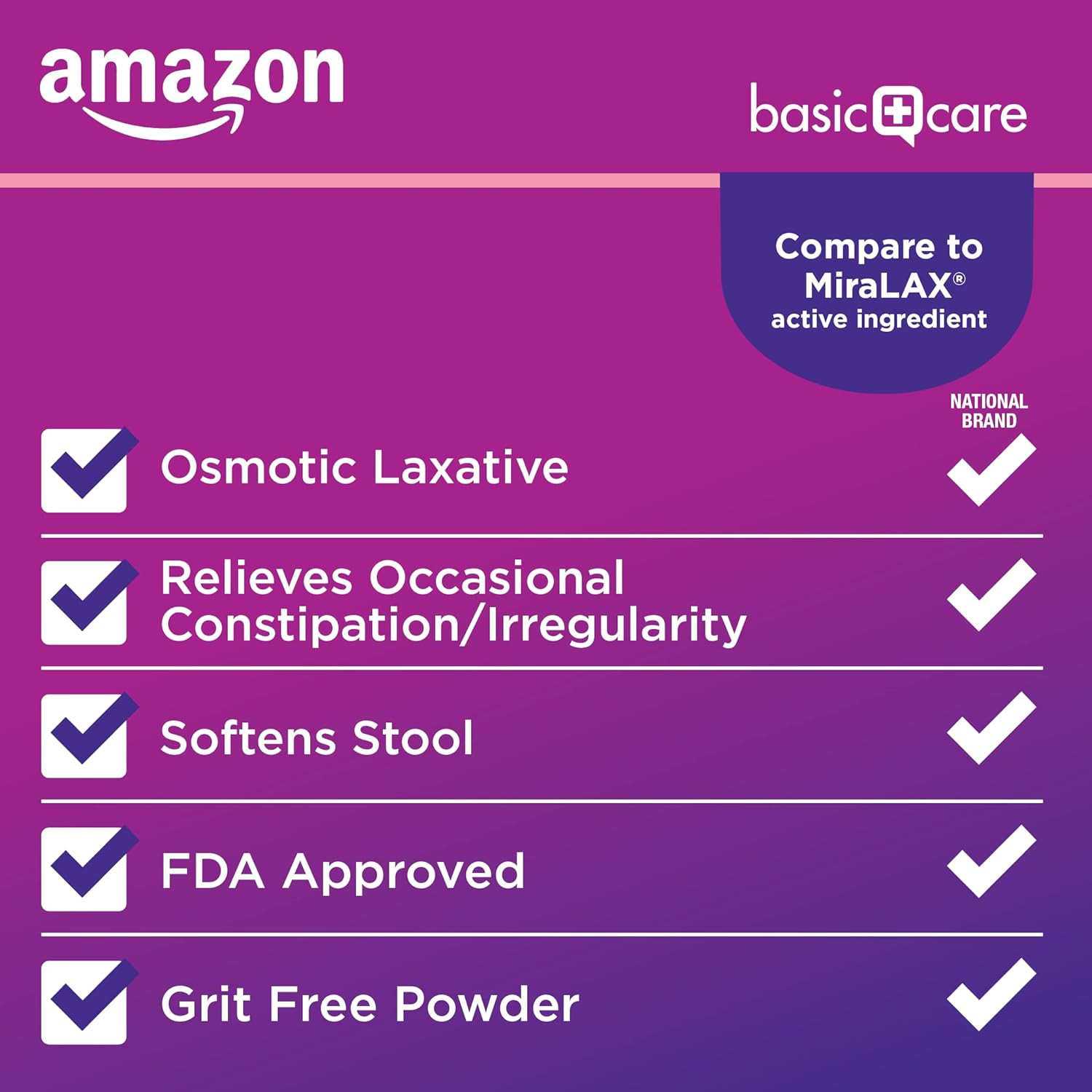 Amazon Basic Care Clearlax, Polyethylene Glycol 3350 Powder for Solution, Osmoti
