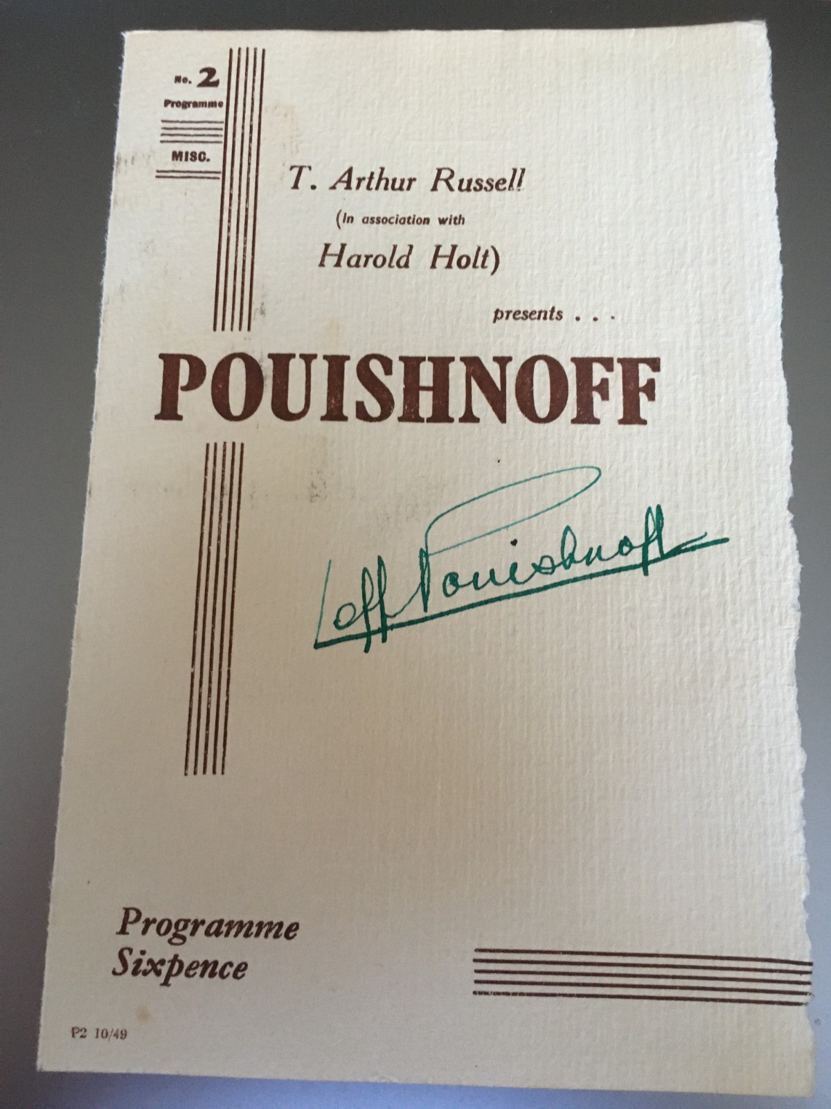 LEFF POUISHNOFF PIANIST & COMPOSER 1891-1959 SIGNED CONCERT PROGRAMME