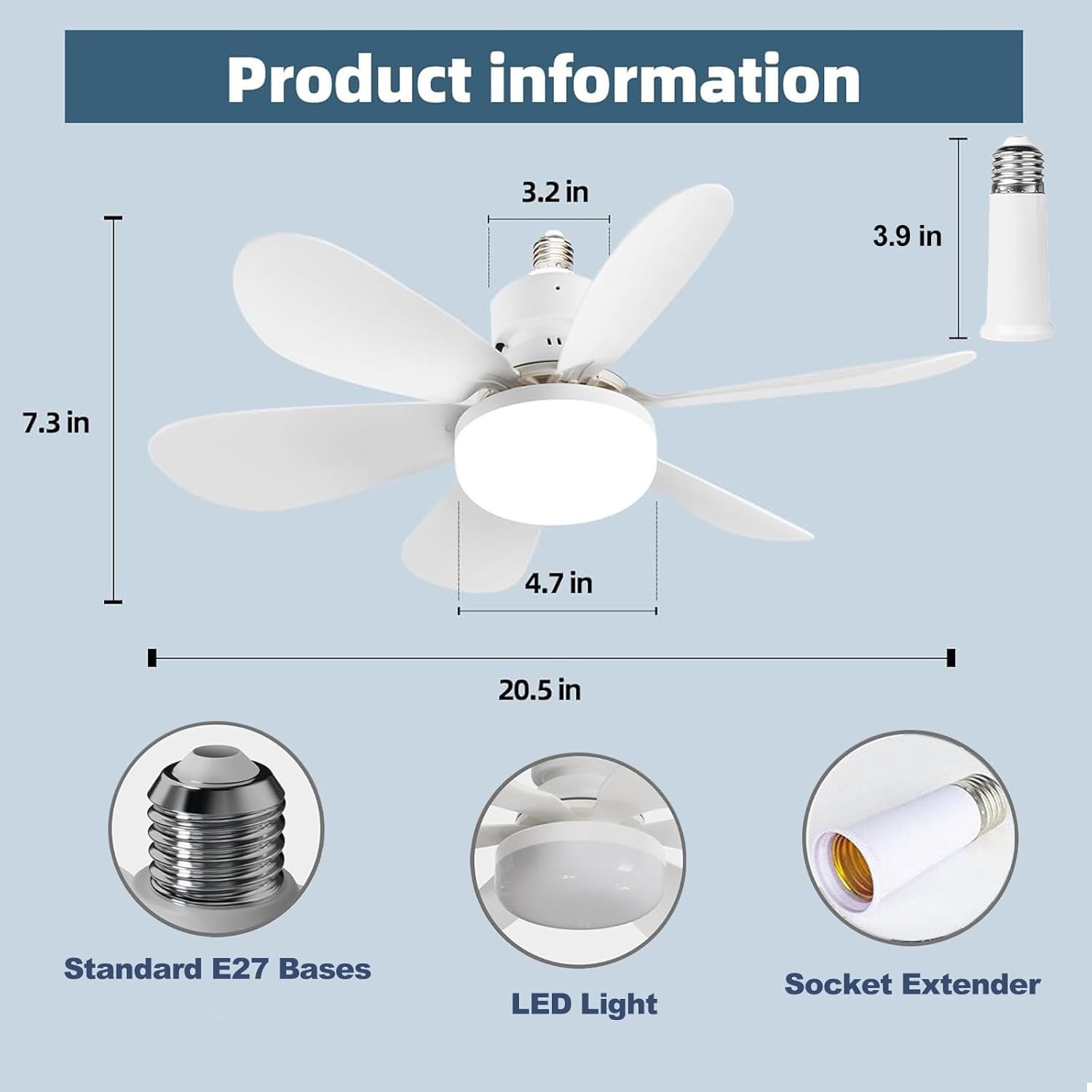 Socket Ceiling Fans with Lights and Remote- Socket Fan light with Dimmable Led