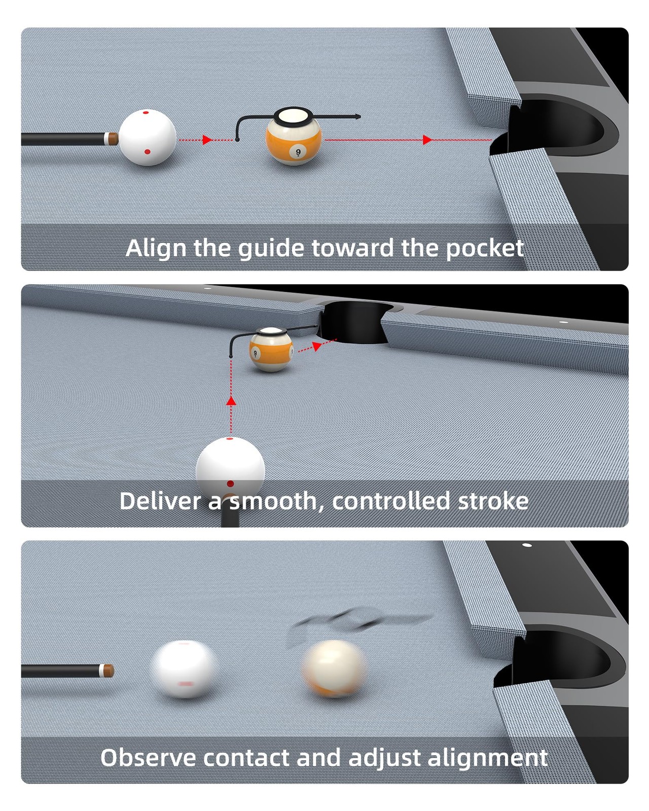 3-Pack Billiards Aiming Trainer for Pool Cue Precision Practice & Skill