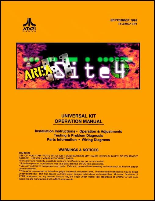 Area 51 Site 4 Arcade Game Operations/Service/Repair/Troubleshooting Manual rc