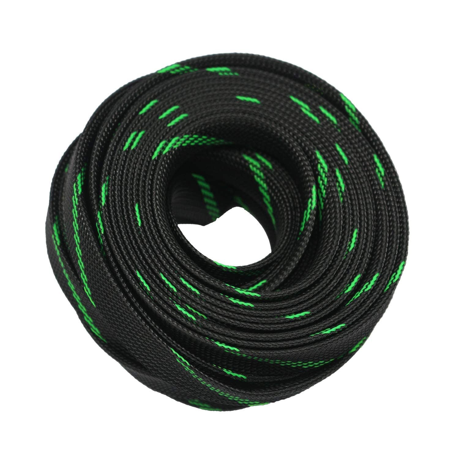 30ft PET Expandable Sleeving Wire Cable Sleeve 1/6, GreenBlack