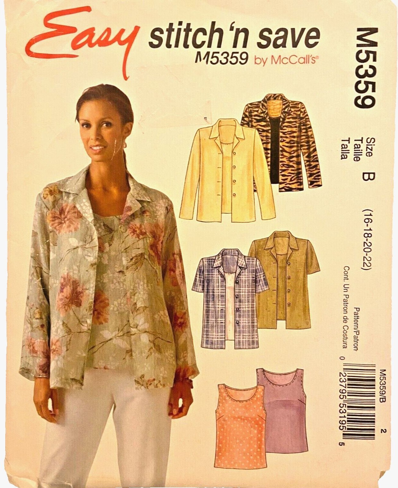 #M5359 McCalls Misses Shirt and Top Sewing Pattern Size 16-22