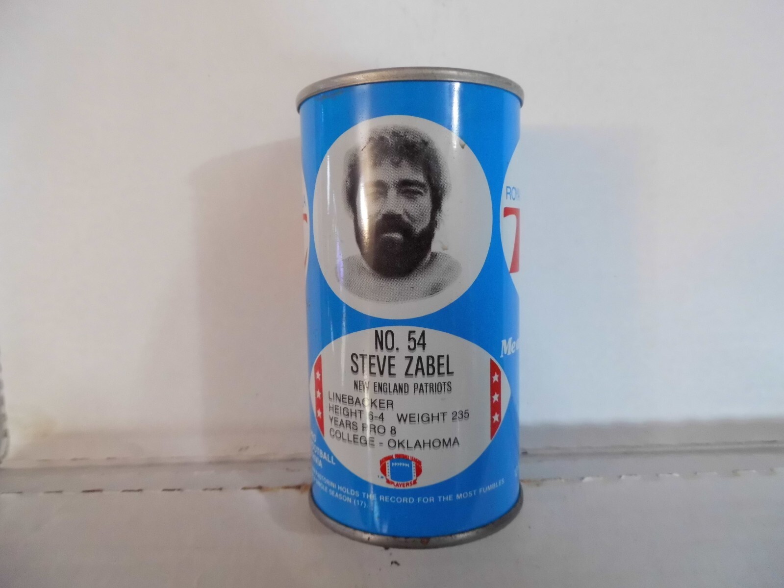ROYAL CROWN RC COLA NFL NEW ENGLAND PATROITS STEVE ZABEL SODA CAN~#54