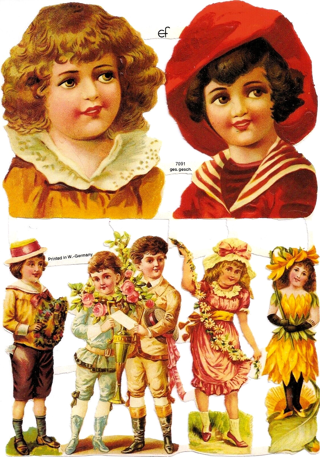 VICTORIAN GIRLS Embossed Die Cut Paper Scrap Art Germany Decoupage Mix Media