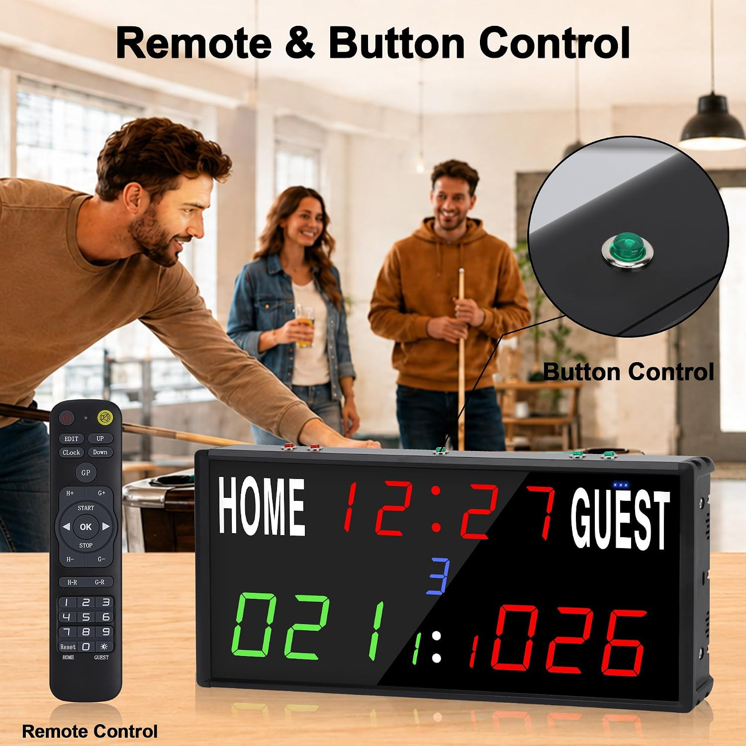 LED Electronic Scoreboard Digital Score Keeper with Remote/Timer/Shot Clock | Ba