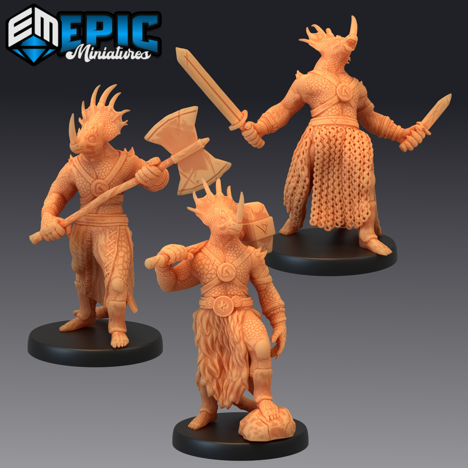 DINOSAUR TRIBE WARRIOR, Dungeons and Dragons Miniatures, D&D, Epic Miniatures