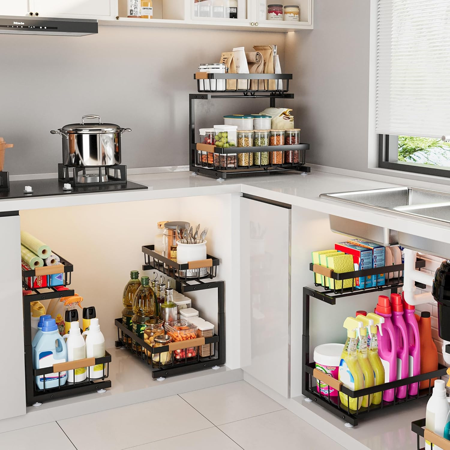 under Sink Organizer, 2 Pack 2 Tier Expandable Height (13.2" - 17.2") Pull Out K