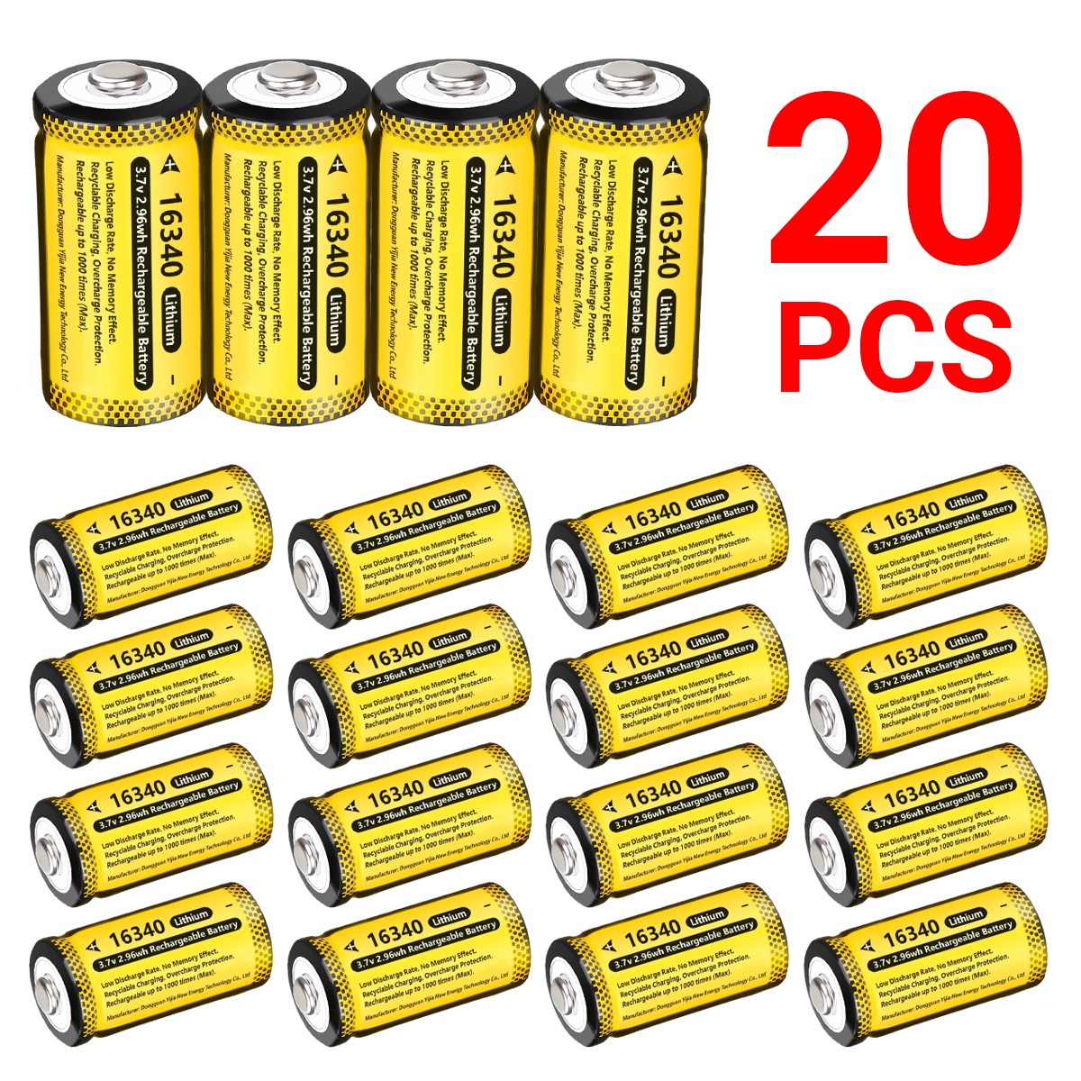 20PACK RCR123A CR123A 16340 Battery 2800mAh 3.7V Rechargeable Batteries Cell USA