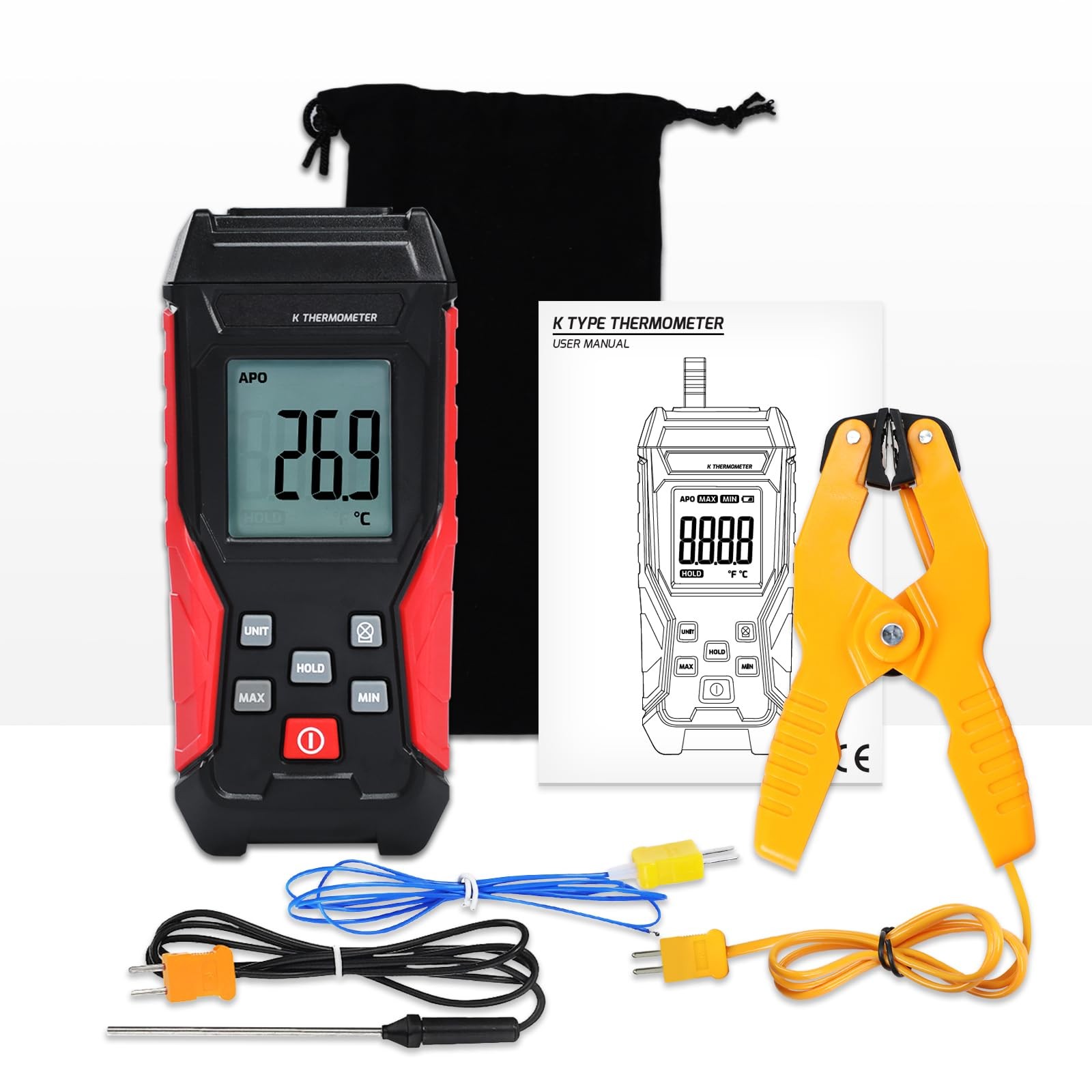 Digital Type K Thermocouple Thermometer HVAC Temperature Clamp Meter,...