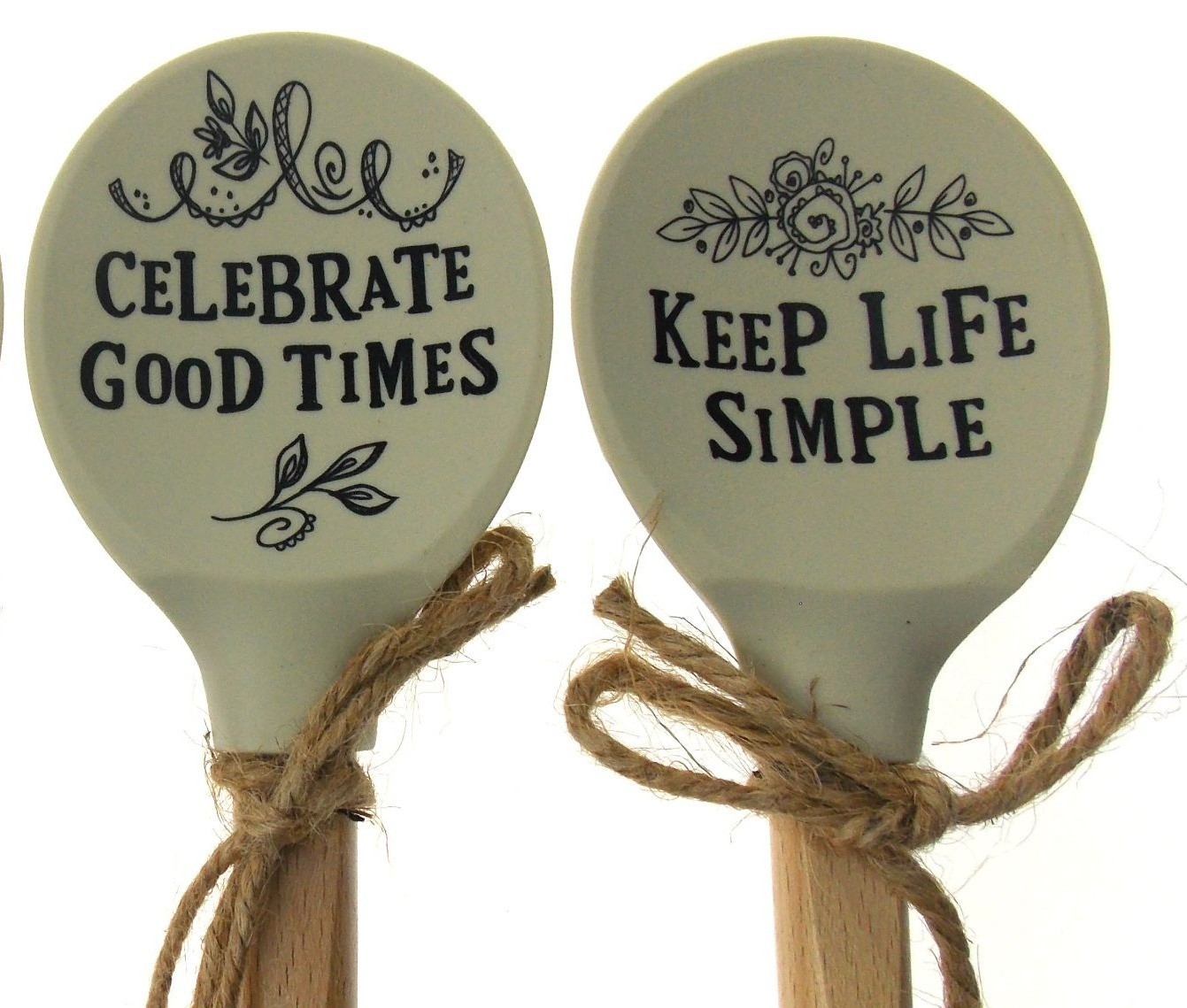 Sentiment Wooden Spoon Set 2 Celebrate Good Times Keep Life Simple Silicone Gift