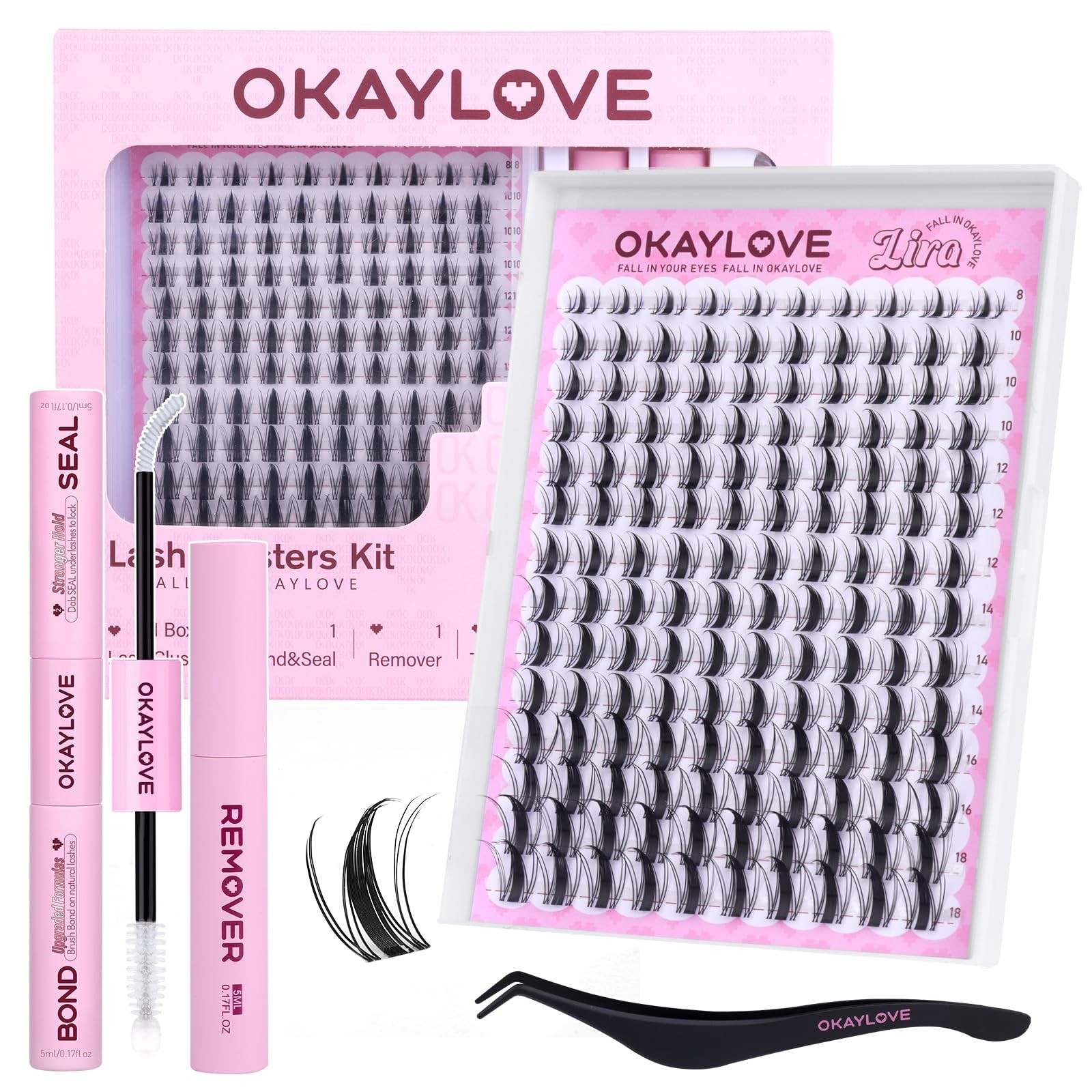 OKAYLOVE Manga Lash Clusters Kit with Spikes, 1 count (Pack of 140), Black