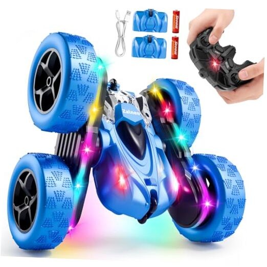 Remote Control Stunt Car 4WD 360° Flip Double‑Sided RC Cars, LED Light Blue
