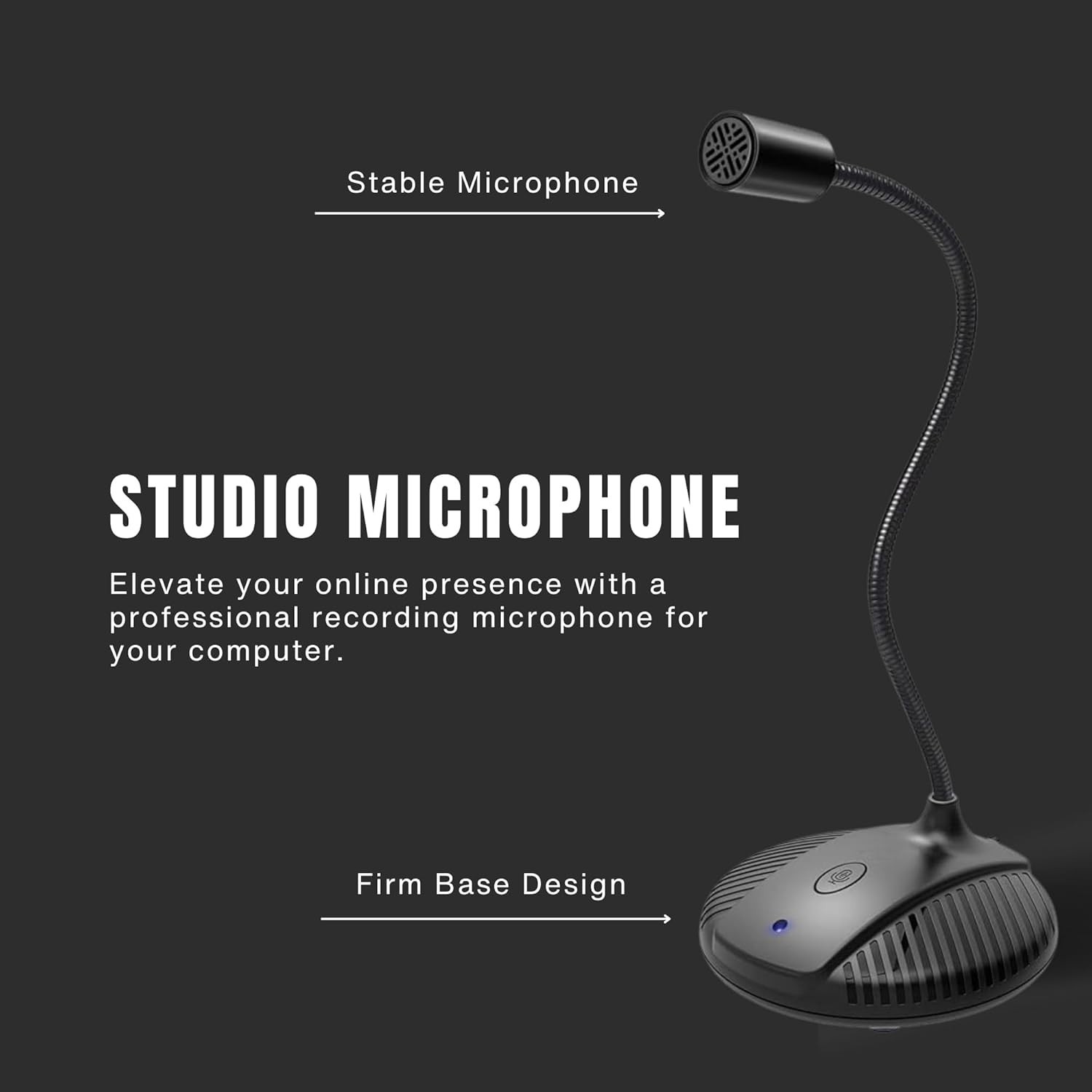 Professional Gooseneck USB Microphone with Mute Button for Streaming & Gaming