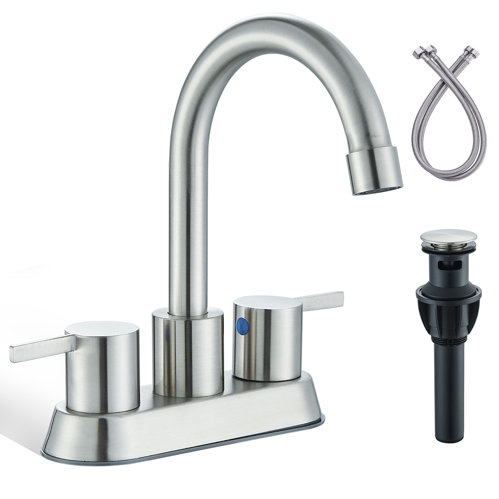 Brushed Nickel Bathroom Sink Faucet 3Hole 4In Centerset Vanity Mixer Tap w/Drain