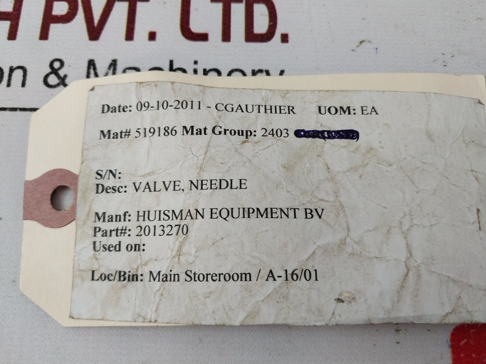 Huisman cap 271 needle valve