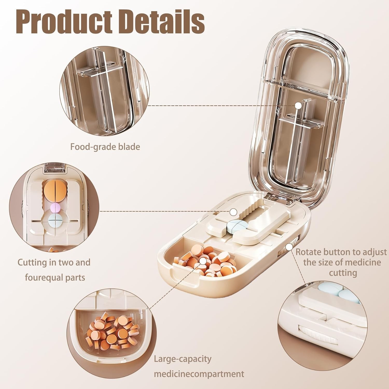 Pill Cutter Splitter for Small and Tiny Pills - 1/4 Adjustable Pi