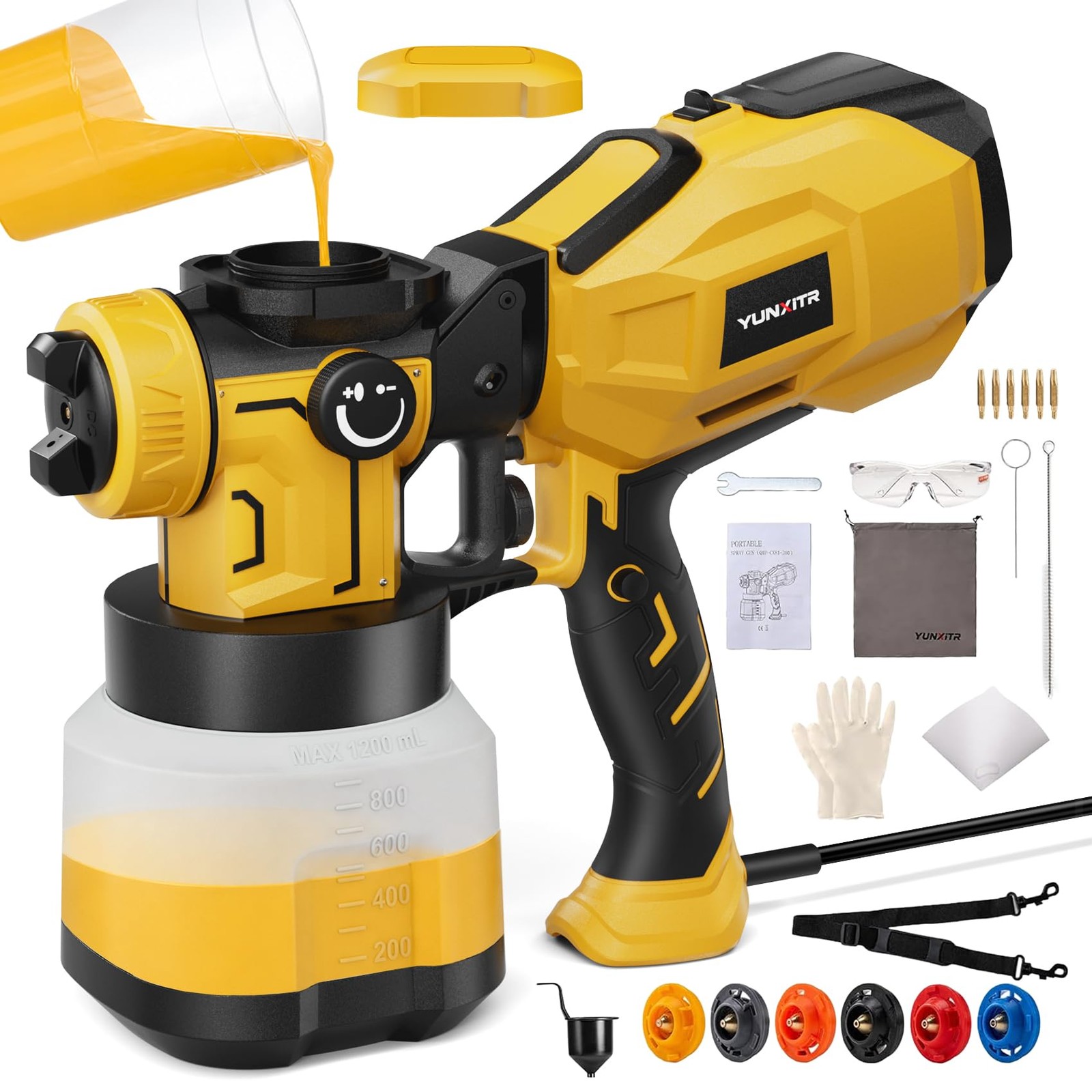 HVLP Paint Sprayer,1200W High Power Electric Spray Gun,6 Nozzles,3 Spray Patt...
