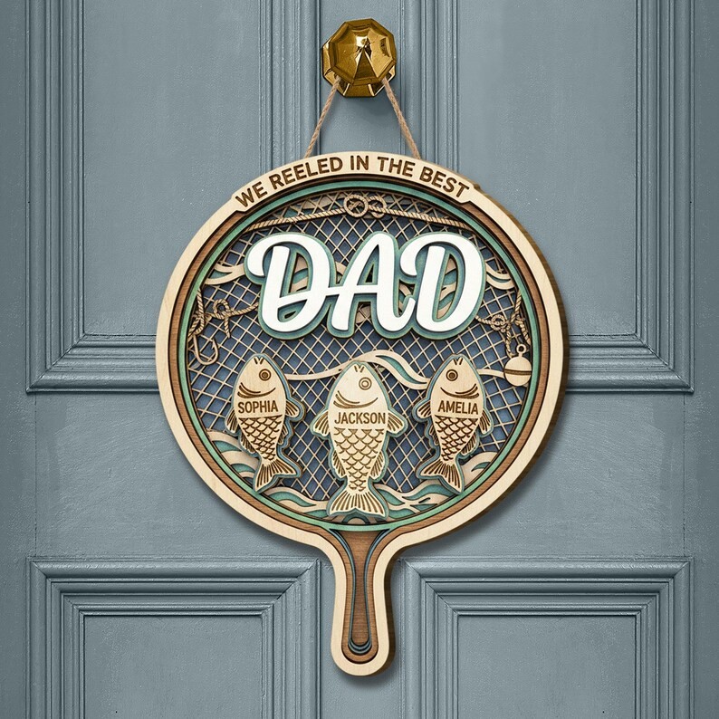 Personalized Fishing Dad Wall Sign with Rope