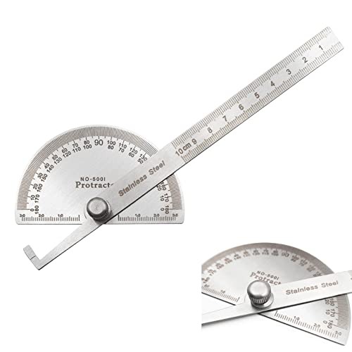 Stainless Steel Angle Protractor, 0-180 Degrees, 10 cm Woodworking Ruler,