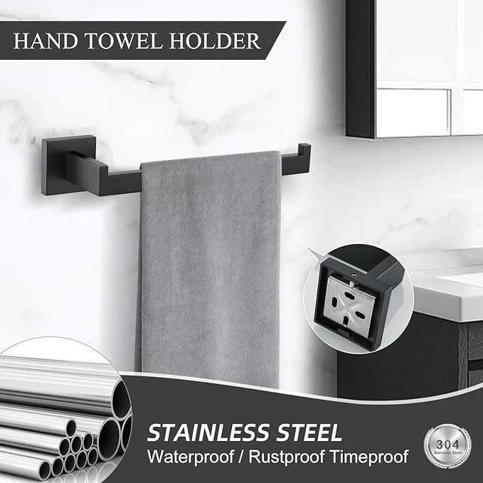 Matte Black 4-Piece Complete Bathroom Accessory Set Towel Bar & Hardware Kit