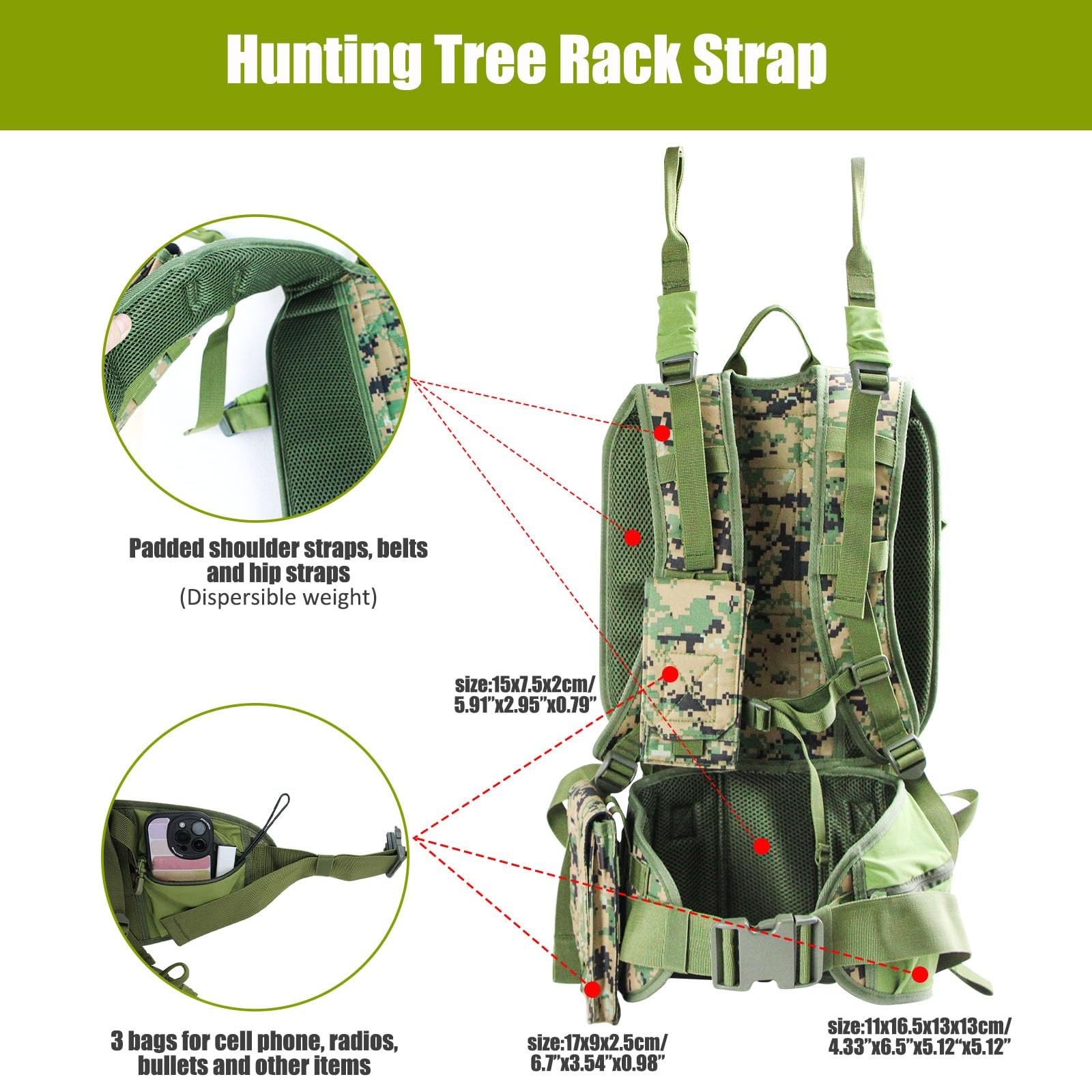 Treerit Tree Stand Carrier Backpack with Padded Straps, 8 Connection Points &...