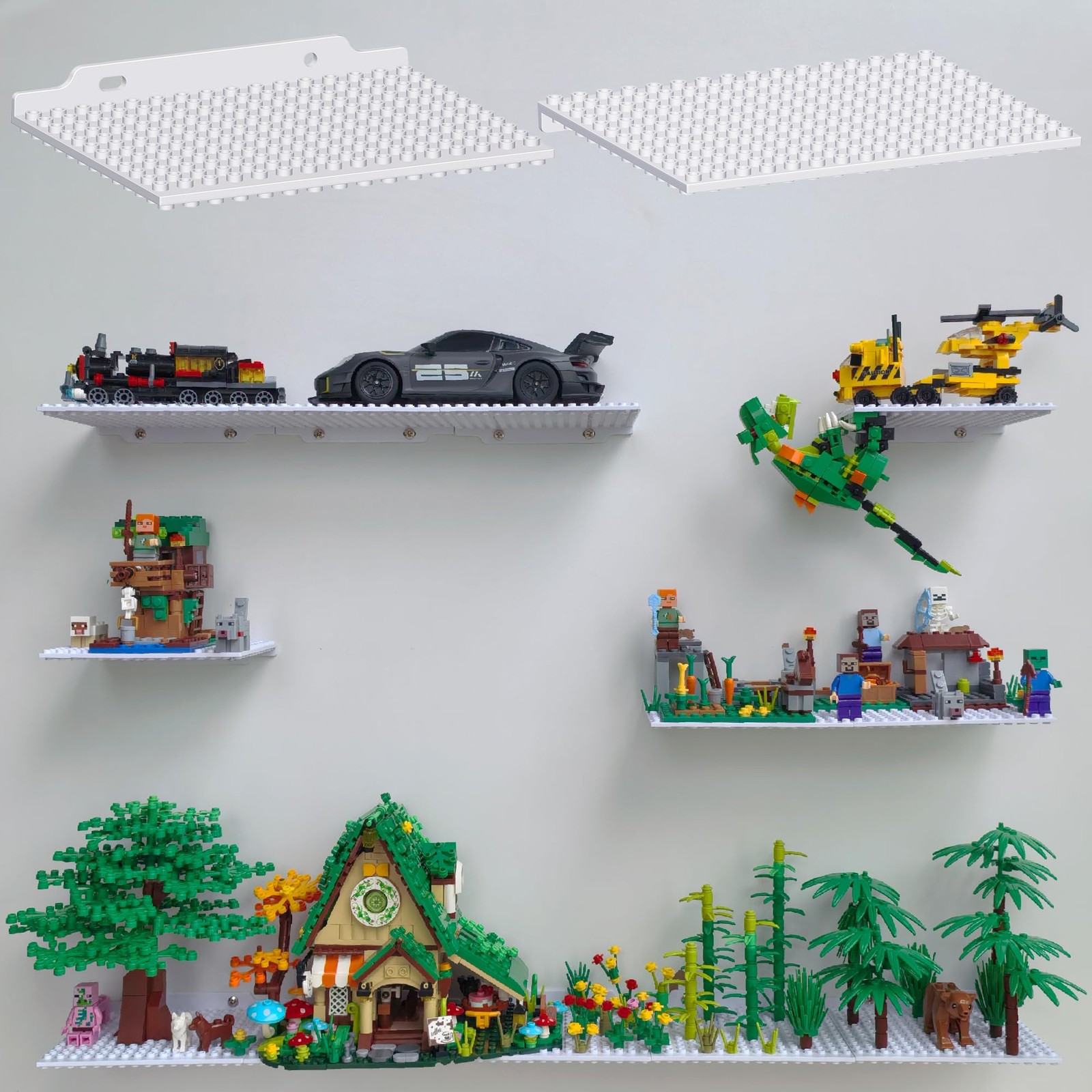 12 Wall Display Shelf for Lego Building Bricks, 4x5 inch Dual-Sided Display S...