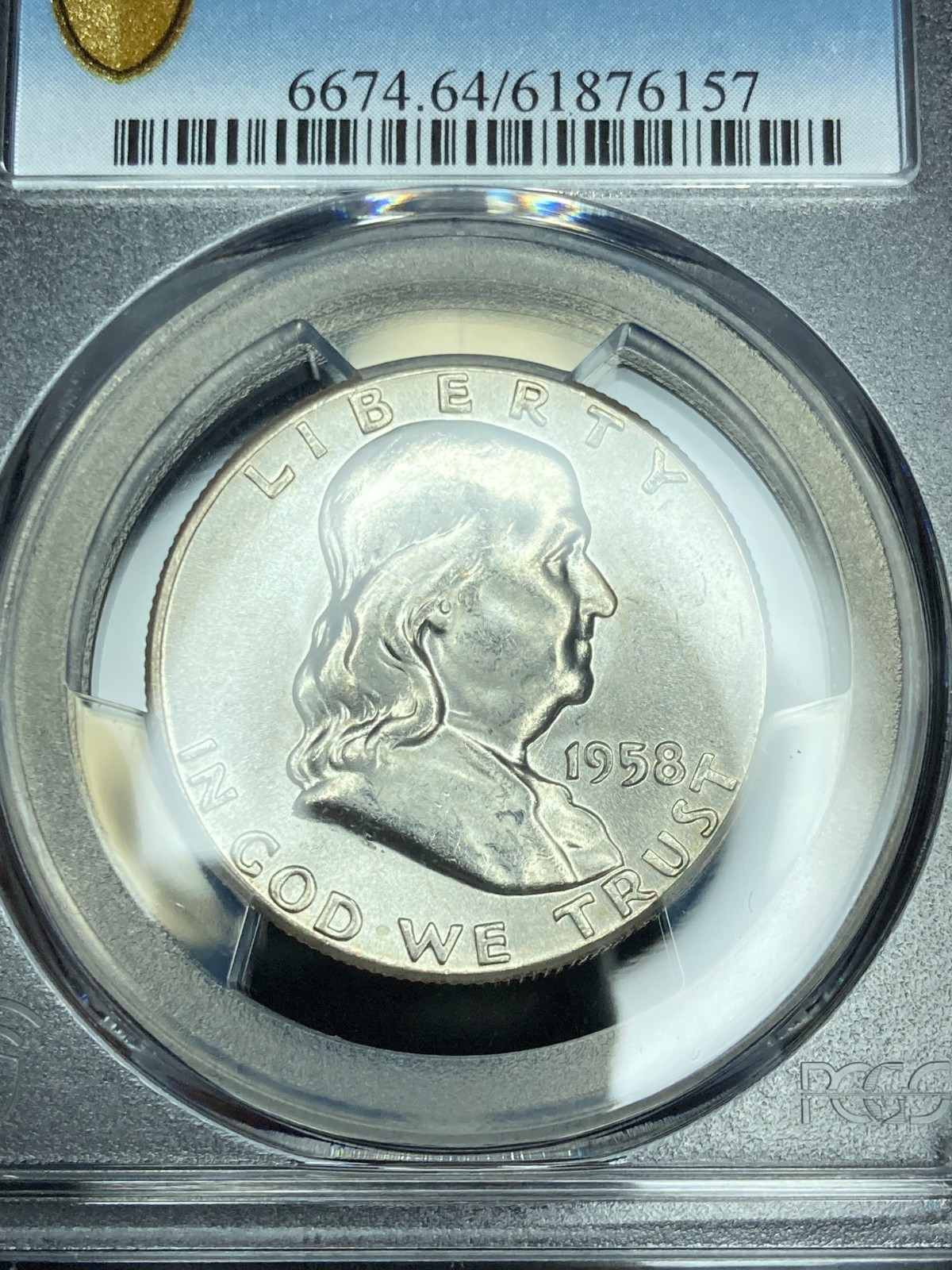 1958-P PCGS MS64 Franklin Half Dollar w/ Exceptional Reverse Rainbow Toning