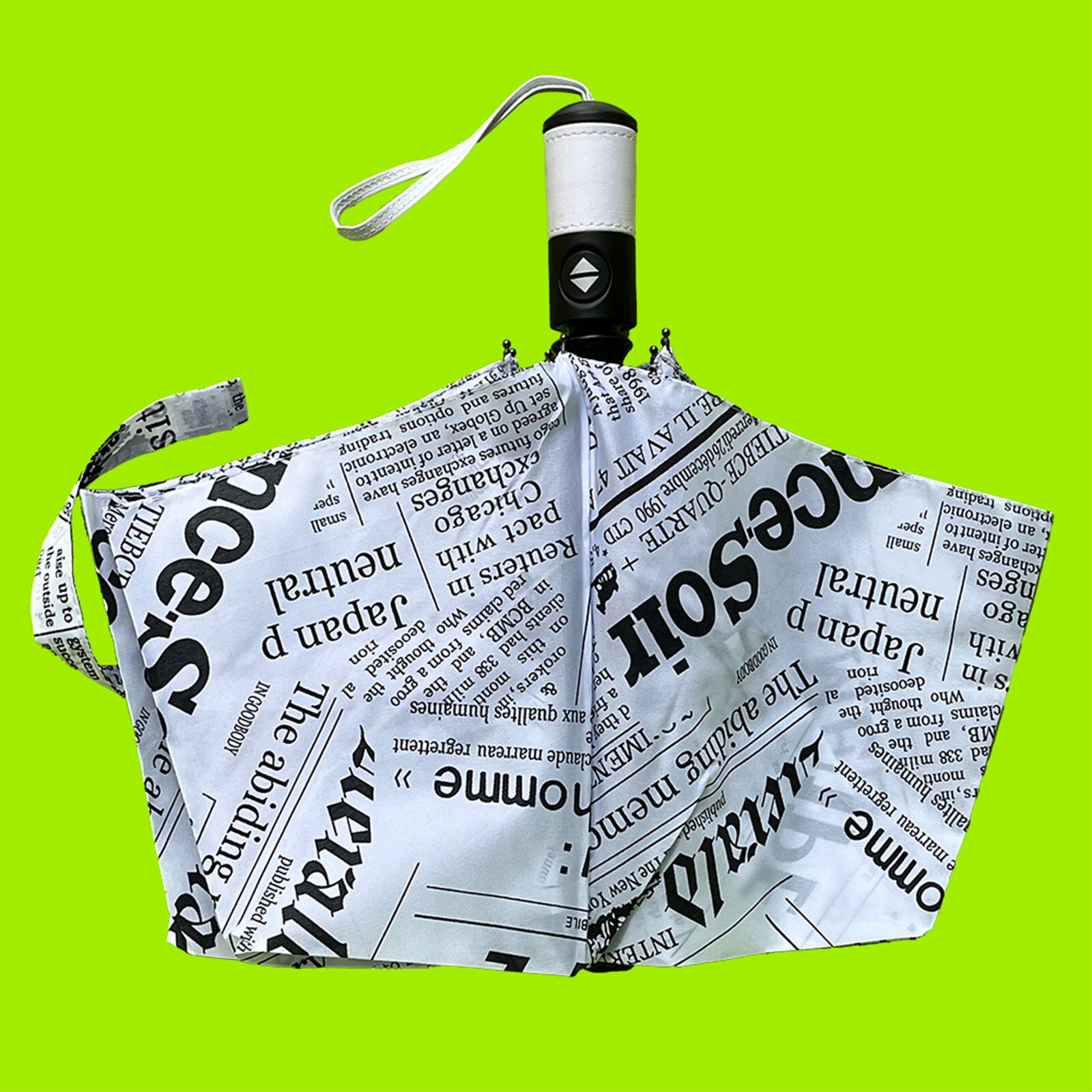 ENAPY Automatic FoldingUmbrella with UV Protection - White Newspaper Pattern