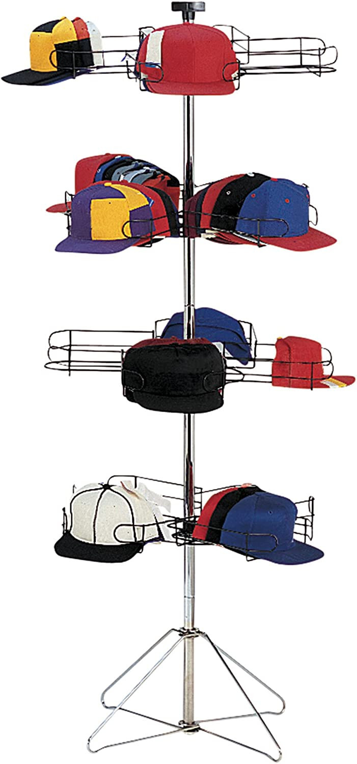 Cap Hat Baseball Rack Floor Standing 4 Tier Rotating Display Holds 96 Sport