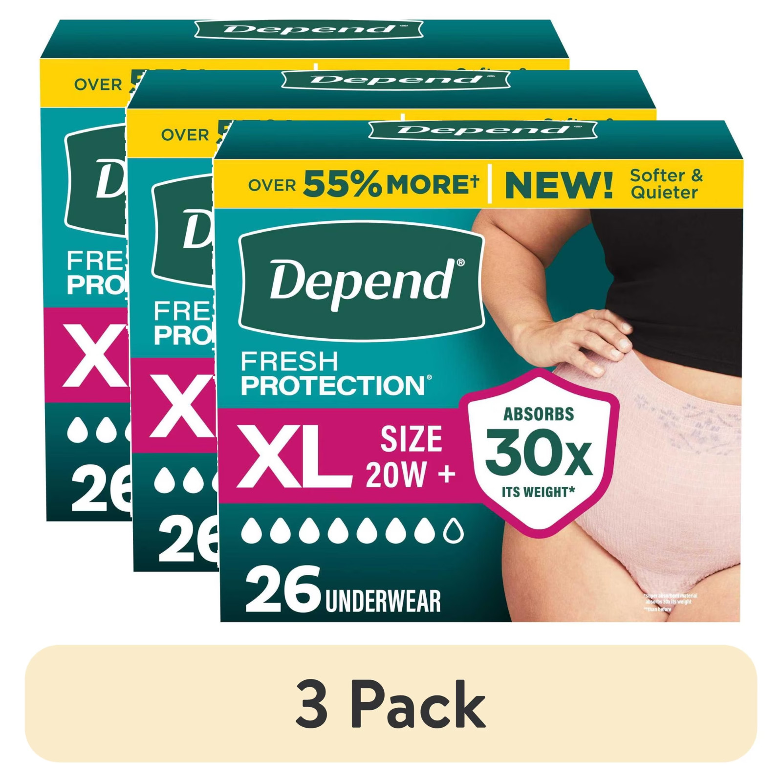 Depend Fresh Protection Incontinence Underwear Women XL 26 Count 3 Pack Total 78