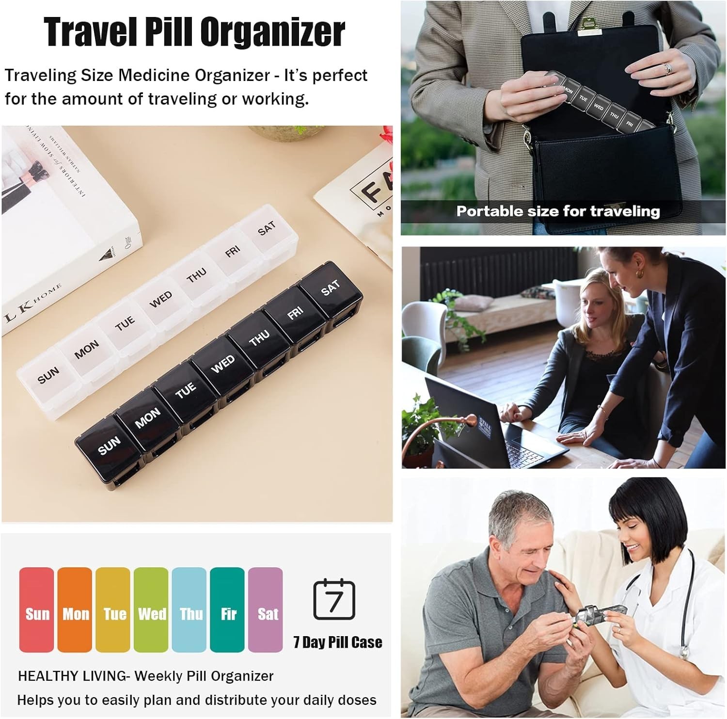 Extra Large Weekly Pill Box Organizer, 1 or 2 Pack, 7 Day Jumbo Pill Case