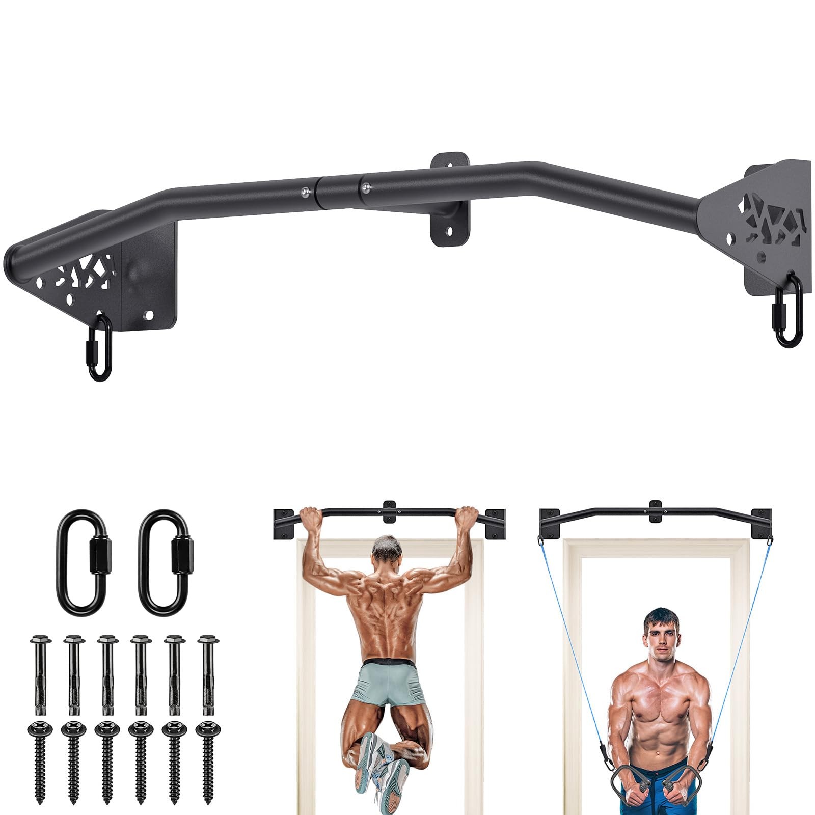 Heavy Duty Wall Mount Pull Up Bar for Doorway, Joist/Beam Mount Chin Up Bar w...