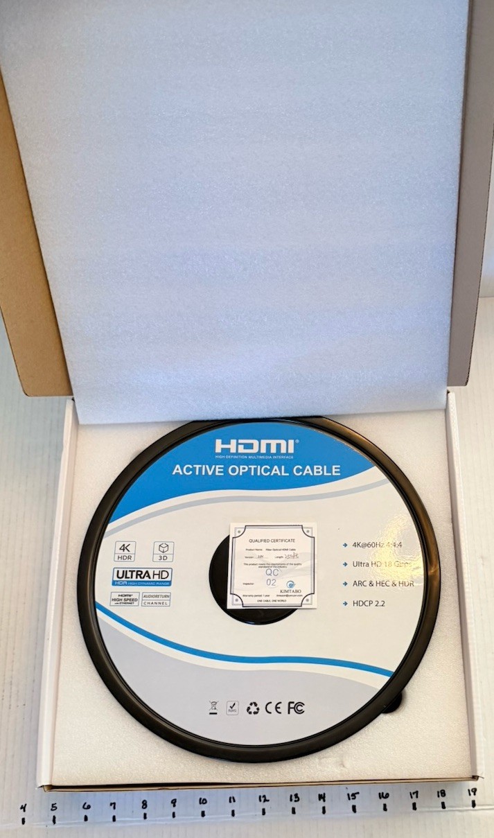 Fiber Optical HDMI Cable Ultra HD with High Speed Ethernet 250ft