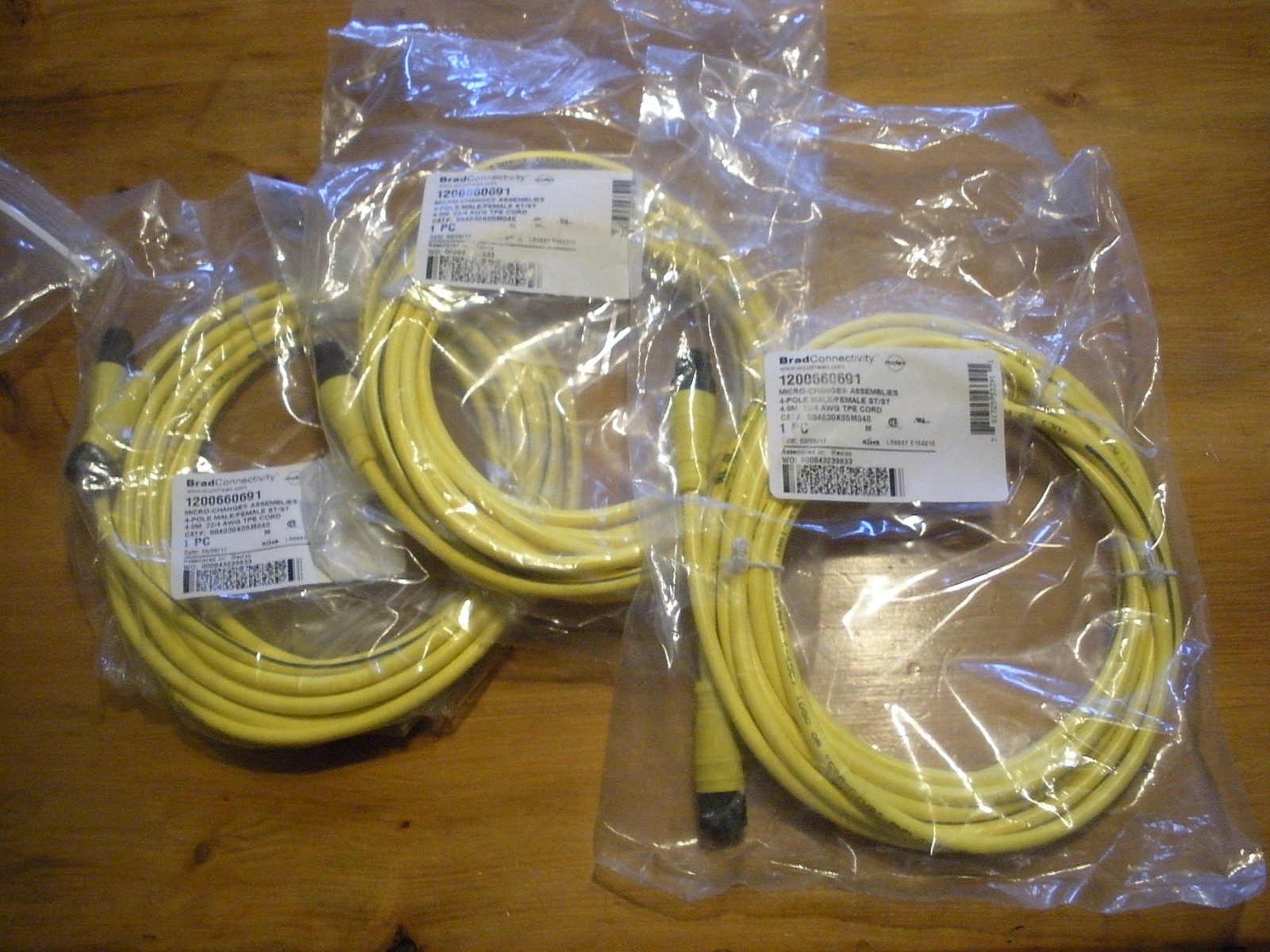 NEW, Lot of 3, Brad Connectivity 1200660691 4-Pole, Male-Female St Cable 4-M