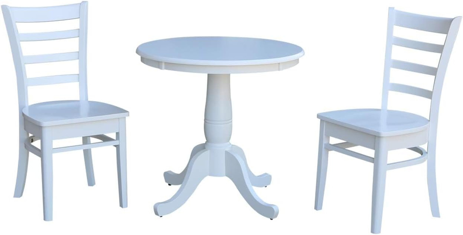 30" round Top Pedestal Wood Table with 2 Dining Chairs in White