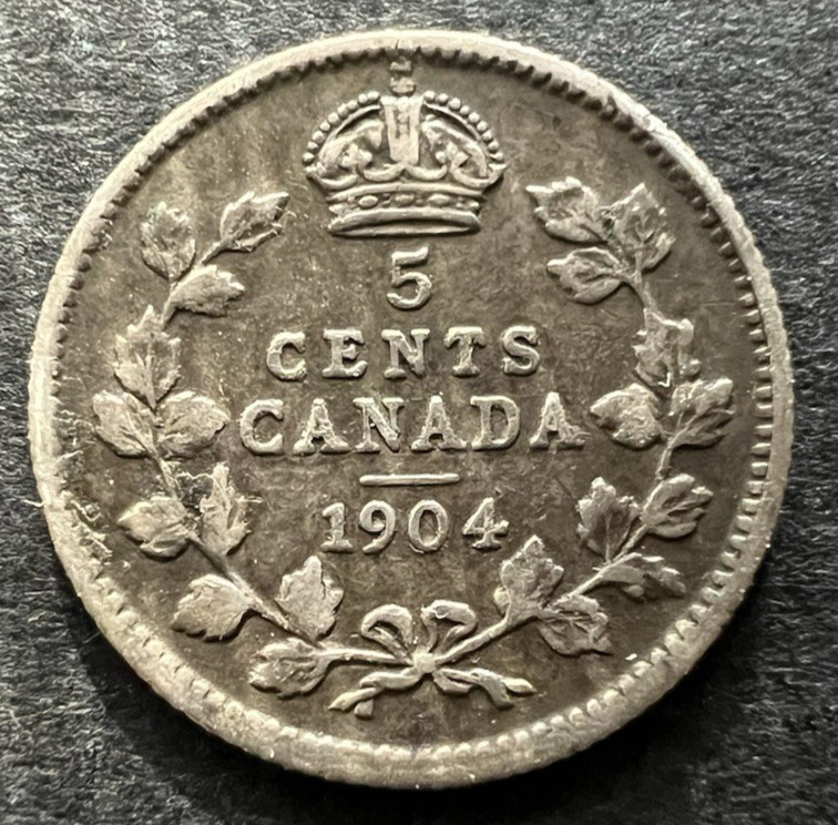1904 Canada 5 Cents Silver Coin