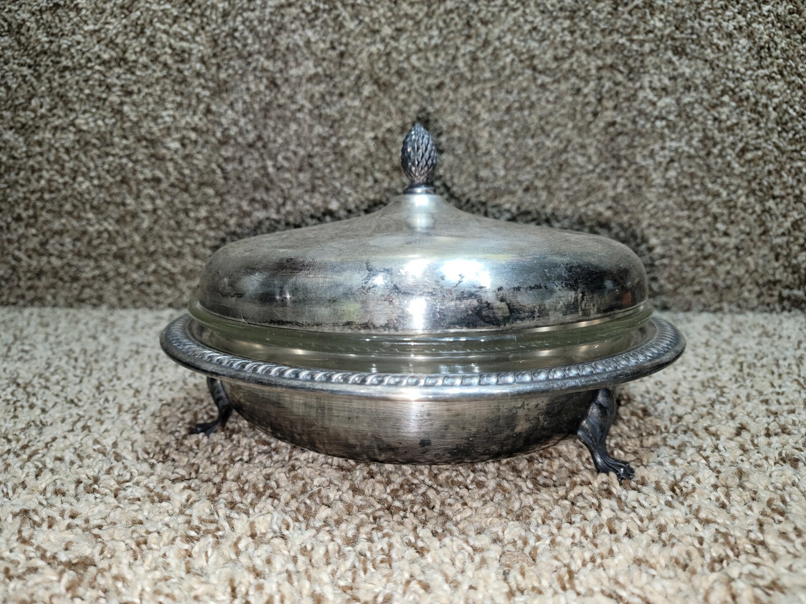 VTG - Sheffield USA Silver Plate Covered Server w/ Pyrex Insert