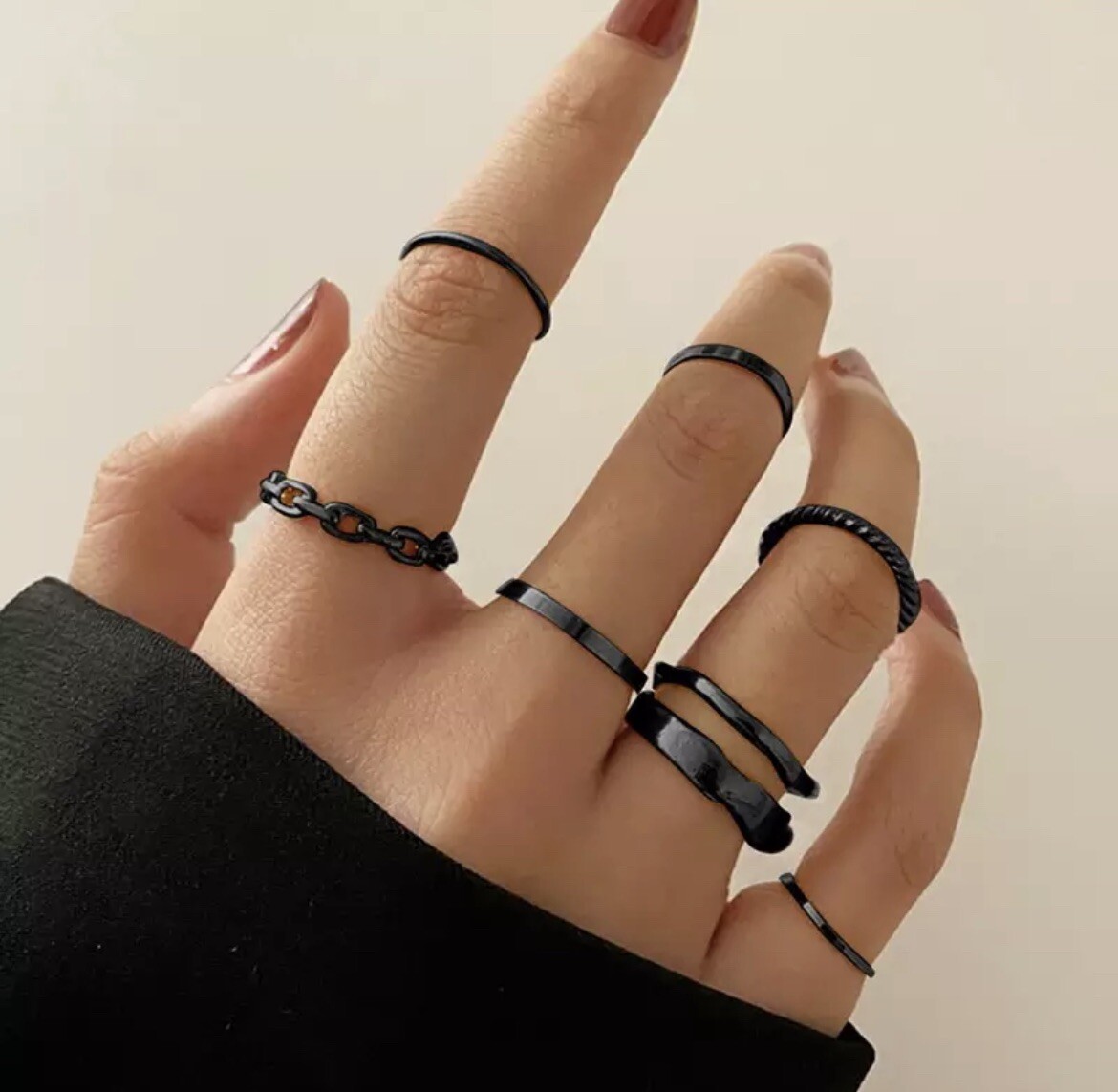 Women's Fashion Jewelry Black Bohemian Vintage Ring Set Geometric 51