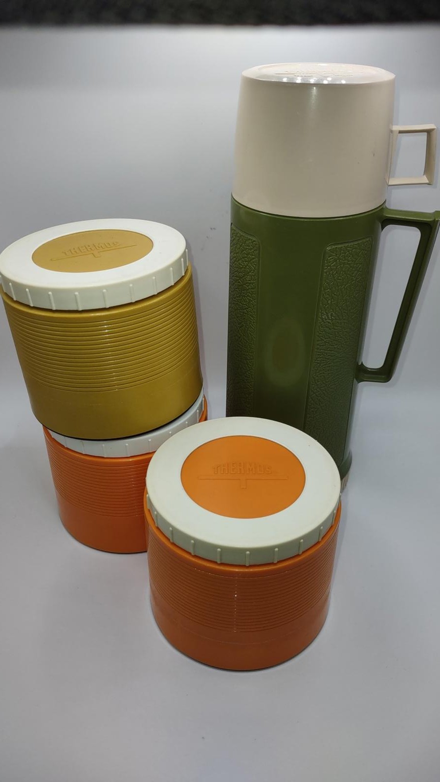 Set of Vintage Glass Insulated Drinking Thermos and 3 Insulated Storage Jars